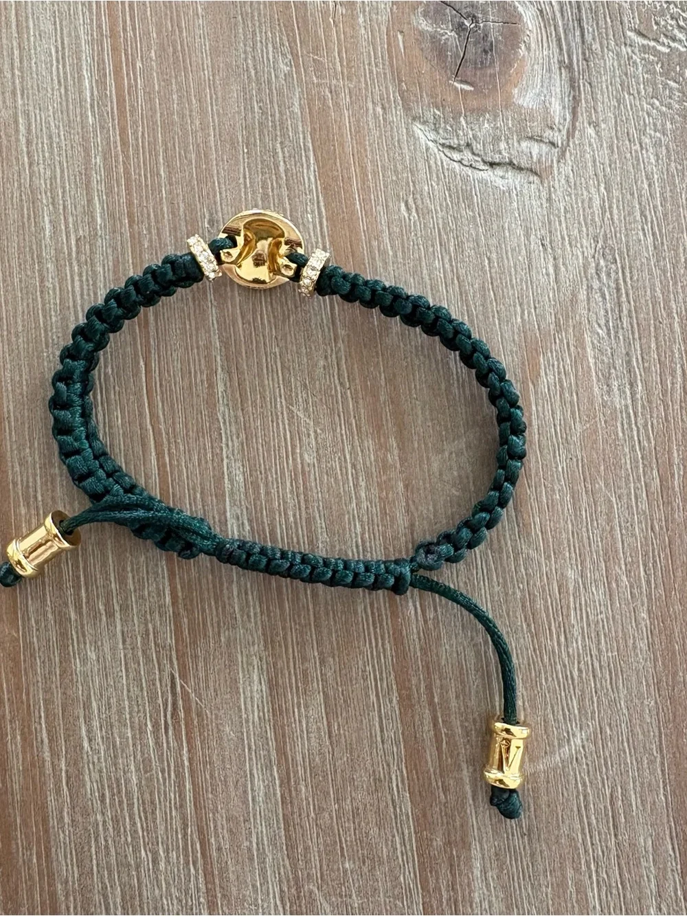 Gold Pave Bead Macrame Bracelet in Dark Green